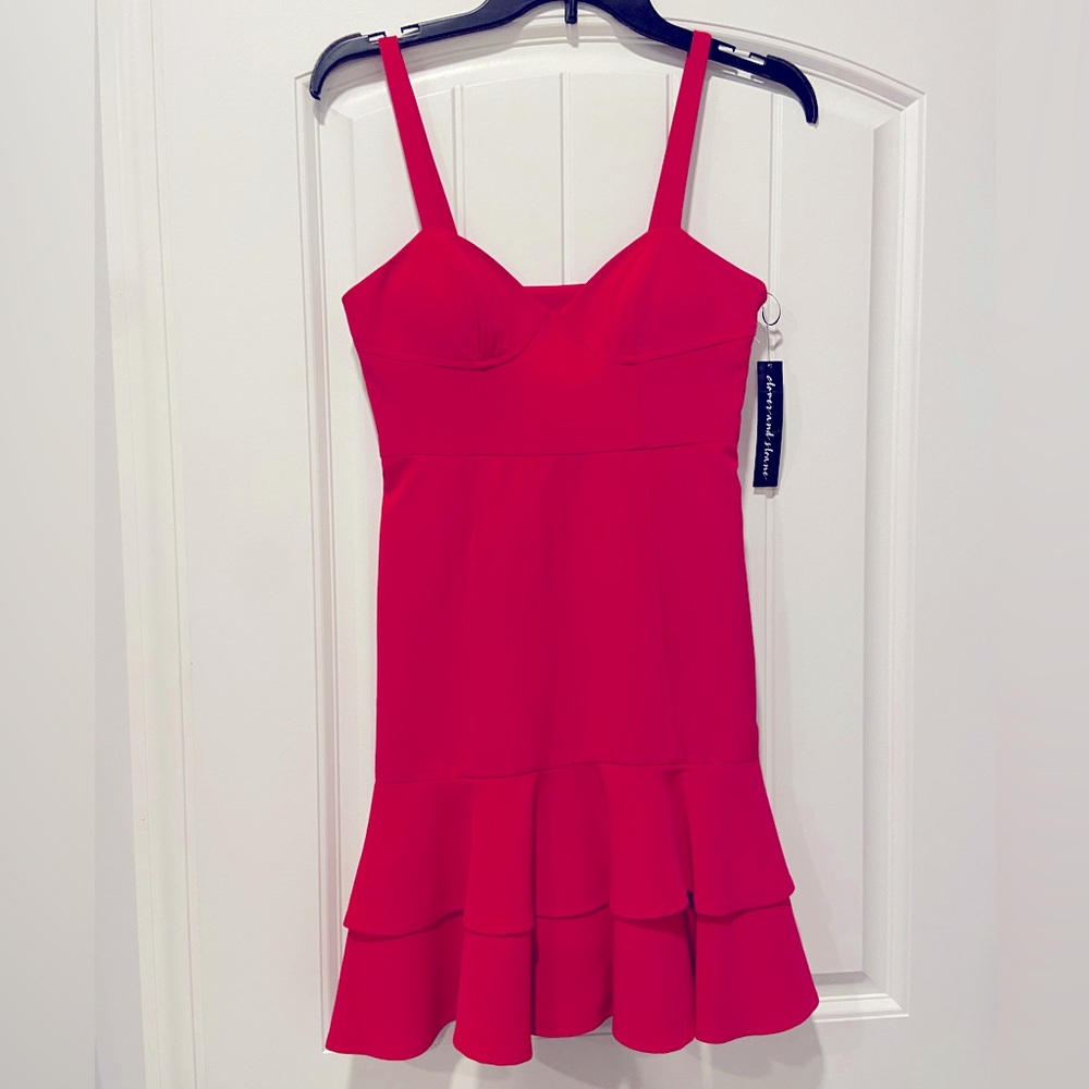 NWT. Adorable Clover and Sloan dark pink bustier mini dress. Size XS.